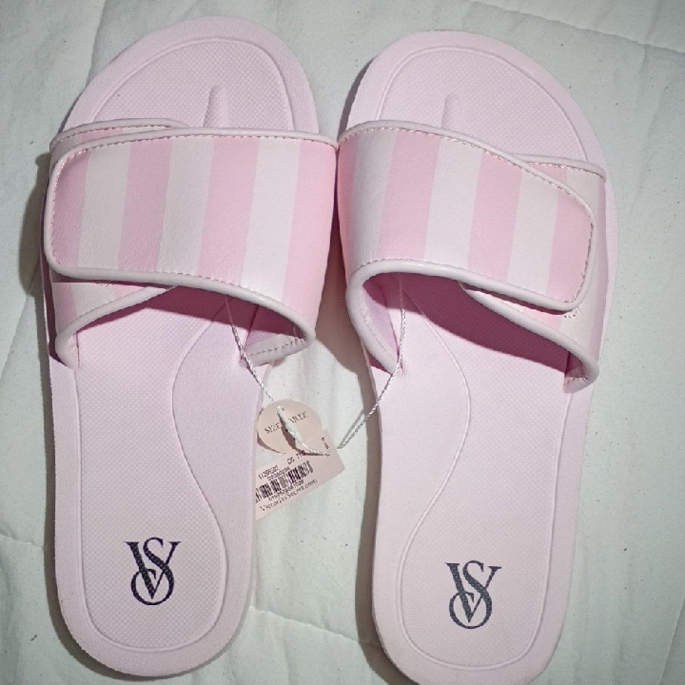Victoria's Secret Light Pink Striped Slide Sandals